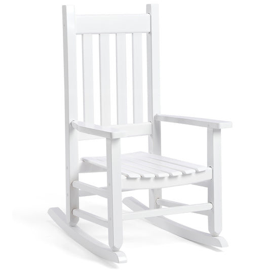 Child's Wood Porch Rocker - Perfect for Indoor or Outdoor All Weather Porch Rocker for Garden,Lawn,Balcony,Backyard and Patio Porch Rocker Use - Suitable for 6-10 Years Old (White)