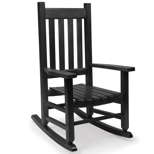 Child's Wood Porch Rocker - Perfect for Indoor or Outdoor All Weather Porch Rocker for Garden,Lawn,Balcony,Backyard and Patio Porch Rocker Use - Suitable for 6-10 Years Old (Blcak)