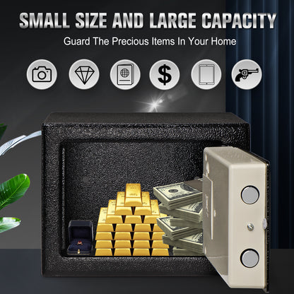 Electronic Safe Box with Keypad & Keys, Money Lock Boxes, Safety Boxes for Home, Office, Hotel Rooms,Business, Jewelry, Gun, Cash, Steel Alloy Drop Safe 9.1" x 6.7" x 6.7''