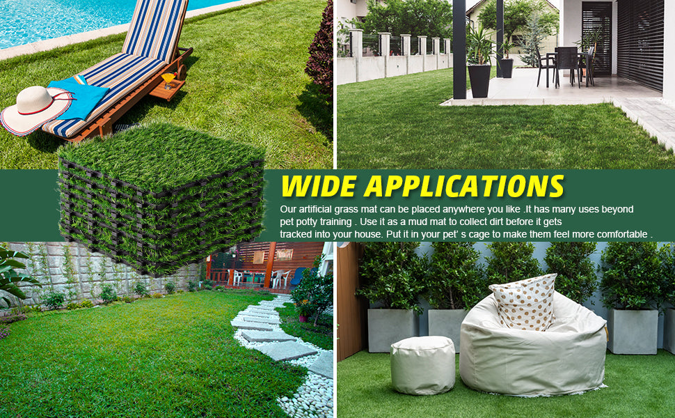 9 Pack 12" × 12" Artificial Grass Tiles - Self-Draining, Interlocking, and Easy to Install - Perfect for Patios, Balconies, Dogs, Pets, and Kids